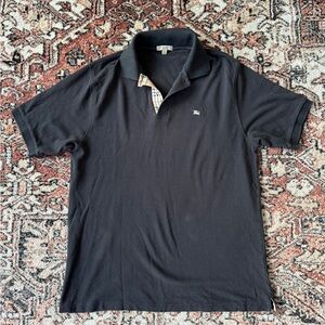 Burberry Black Polo Shirt with Check Collar